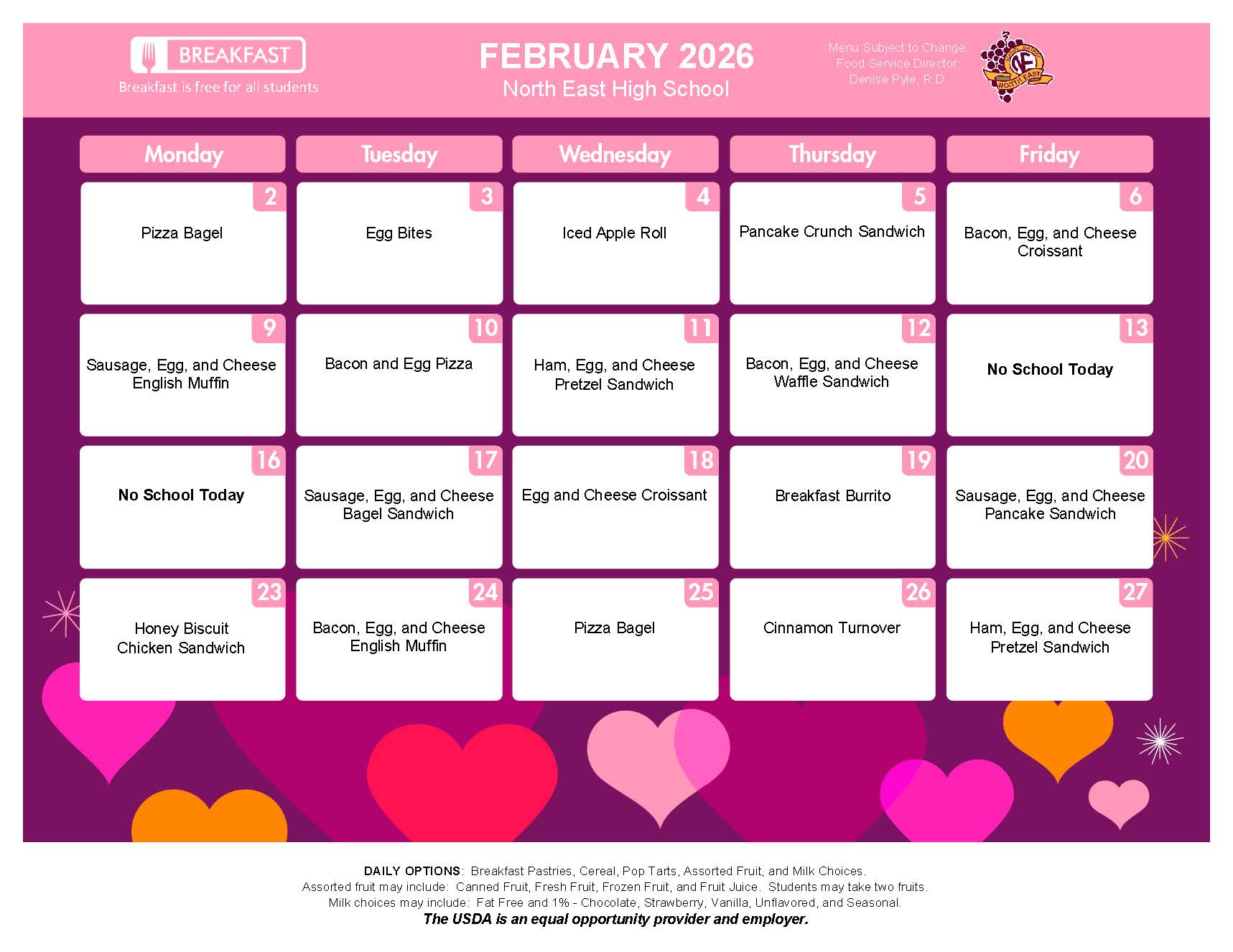NEHS February Breakfast Menu